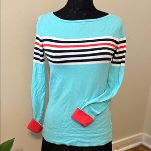 Lilly Pulitzer Aqua Long Sleeve Top with Stripes